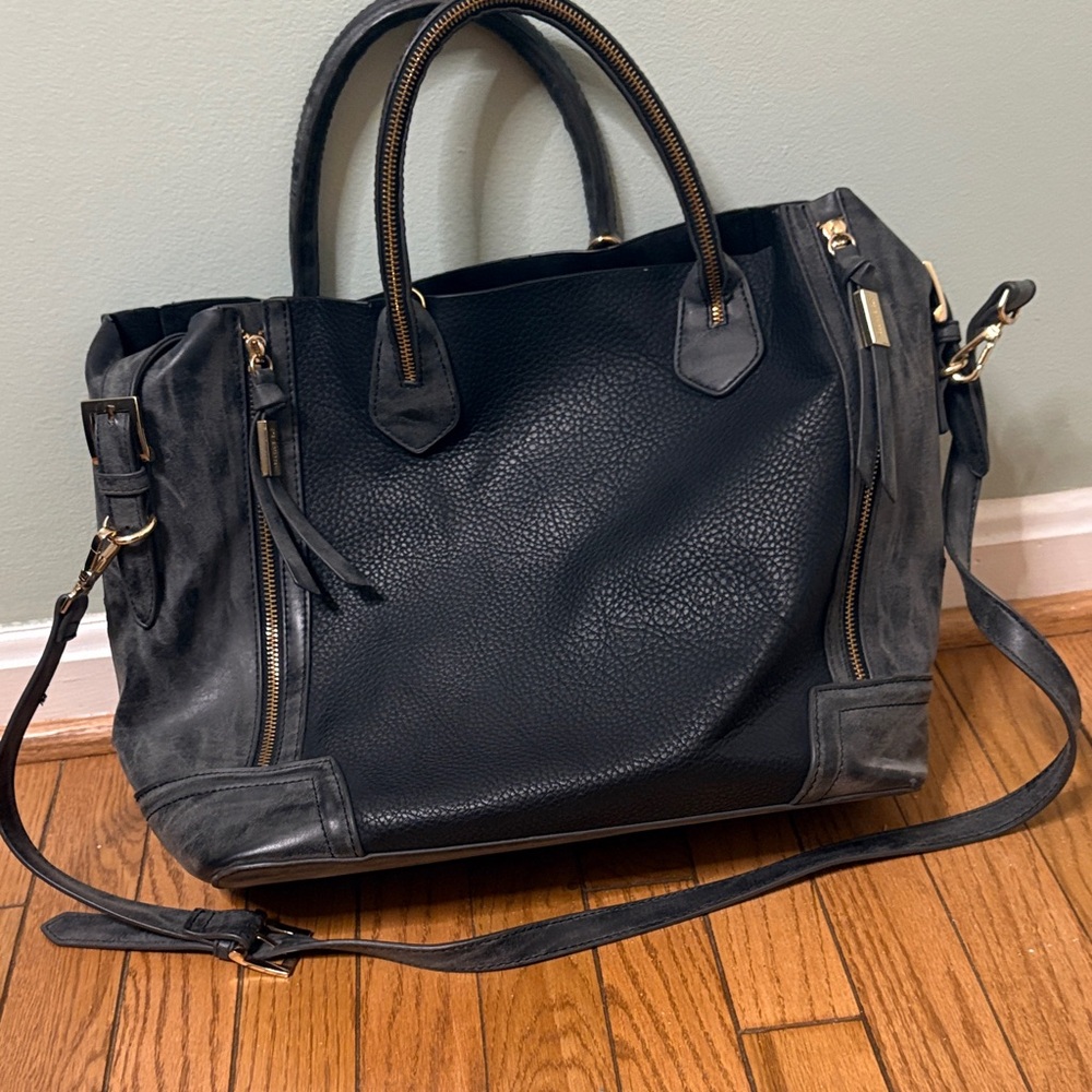 Steve Madden Black and Grey Handbag with Gold Accents